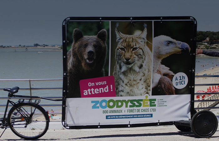 Header Bikecom pour le parc animalier Zoodysee BikeCom Le premier reseau daffichage national eco responsable